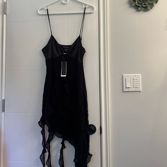 Urban Outfitters Dresses & Skirts - NWT Black Asymmetrical Ruffle Slip Mini Dress Size L Y2K Date Night Glam